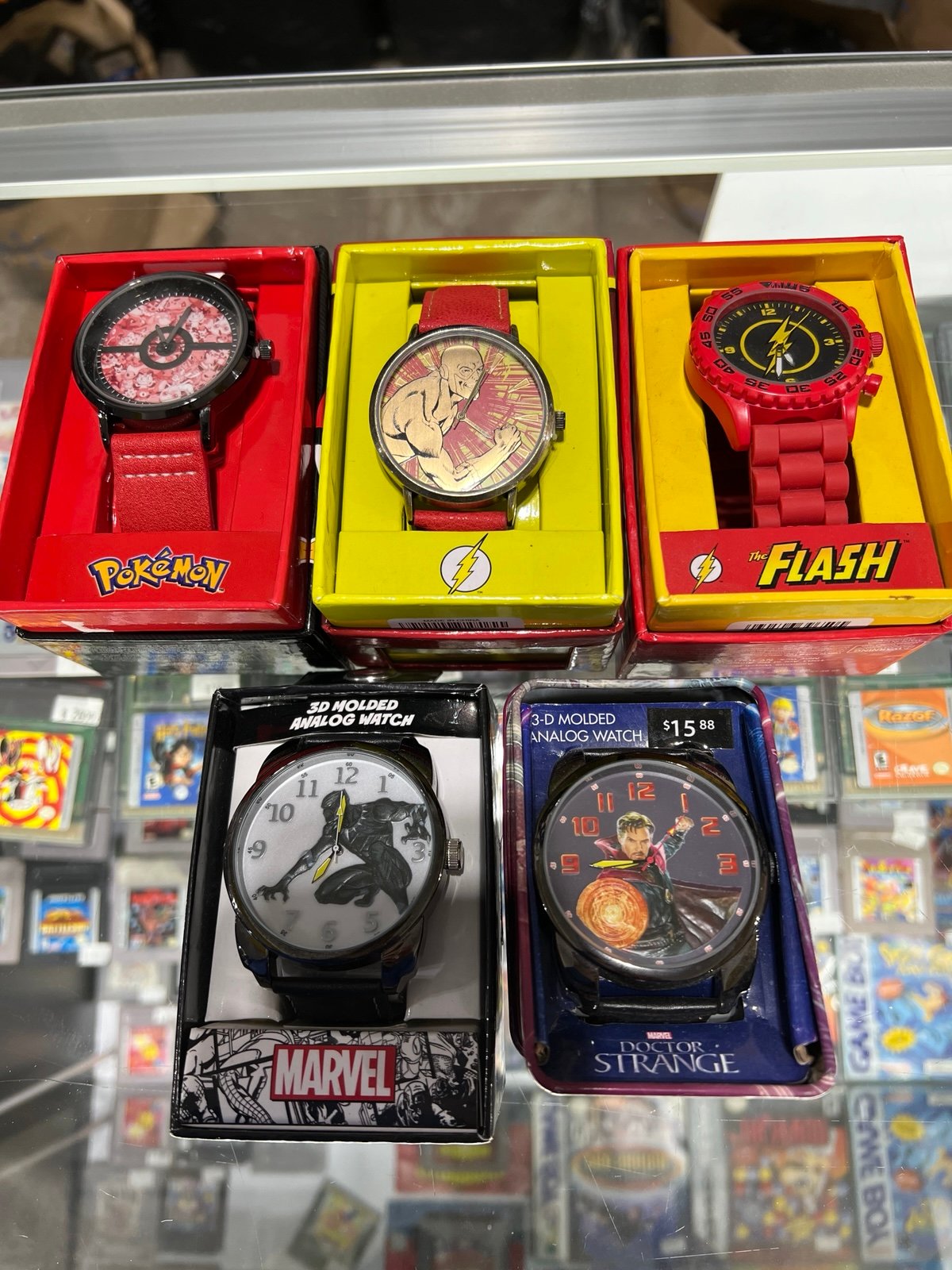 Lot of 5 Watches - The Flash, Pokemon, Marvel