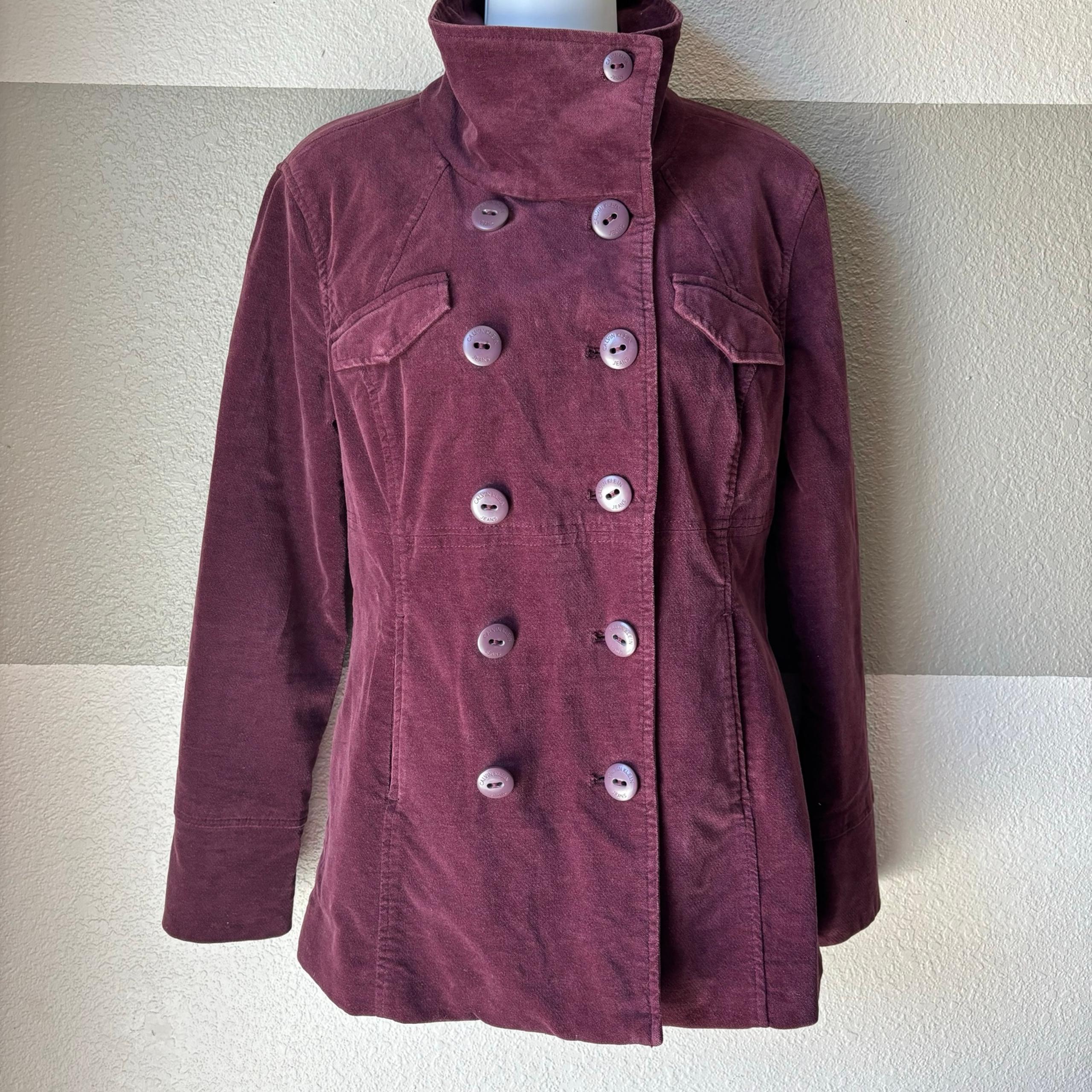 Calvin Klein Jeans Women’s Small Velvet Pea Coat Jacket Coat Y2K 2000’s Double B