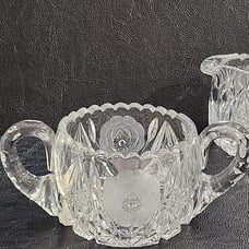 Vintage Crystal Sugar and Creamer Set Cut Glass MCM Collectible Glass