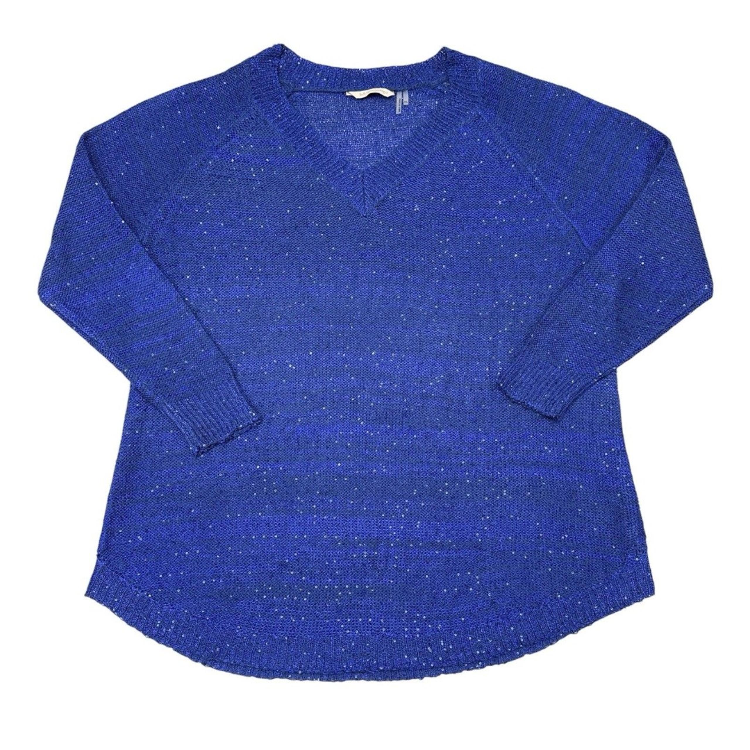 Soft Surroundings Sweater Size XL Petite Blue V Neck Pullover Sequin Casual