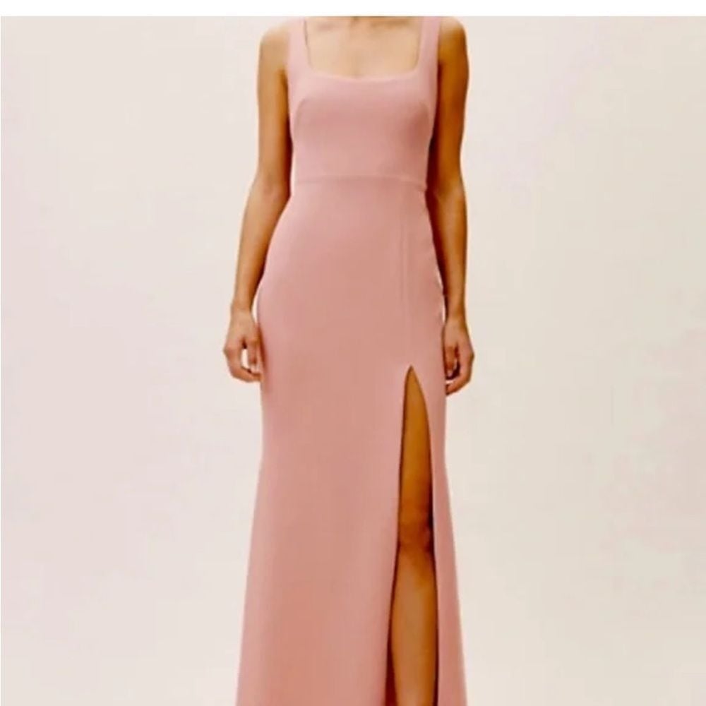 BHLDN NWT Women's Adena Dress in Whipped Apricot Square Neck Side Slit Gown- 10