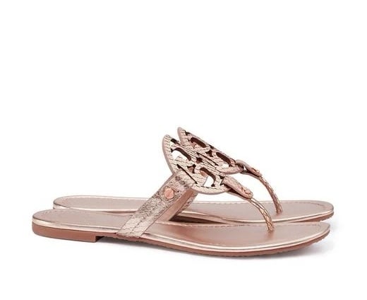 Women’s Tory Burch Miller Sandal Metallic Glossy Snake Print Rose Gold 9