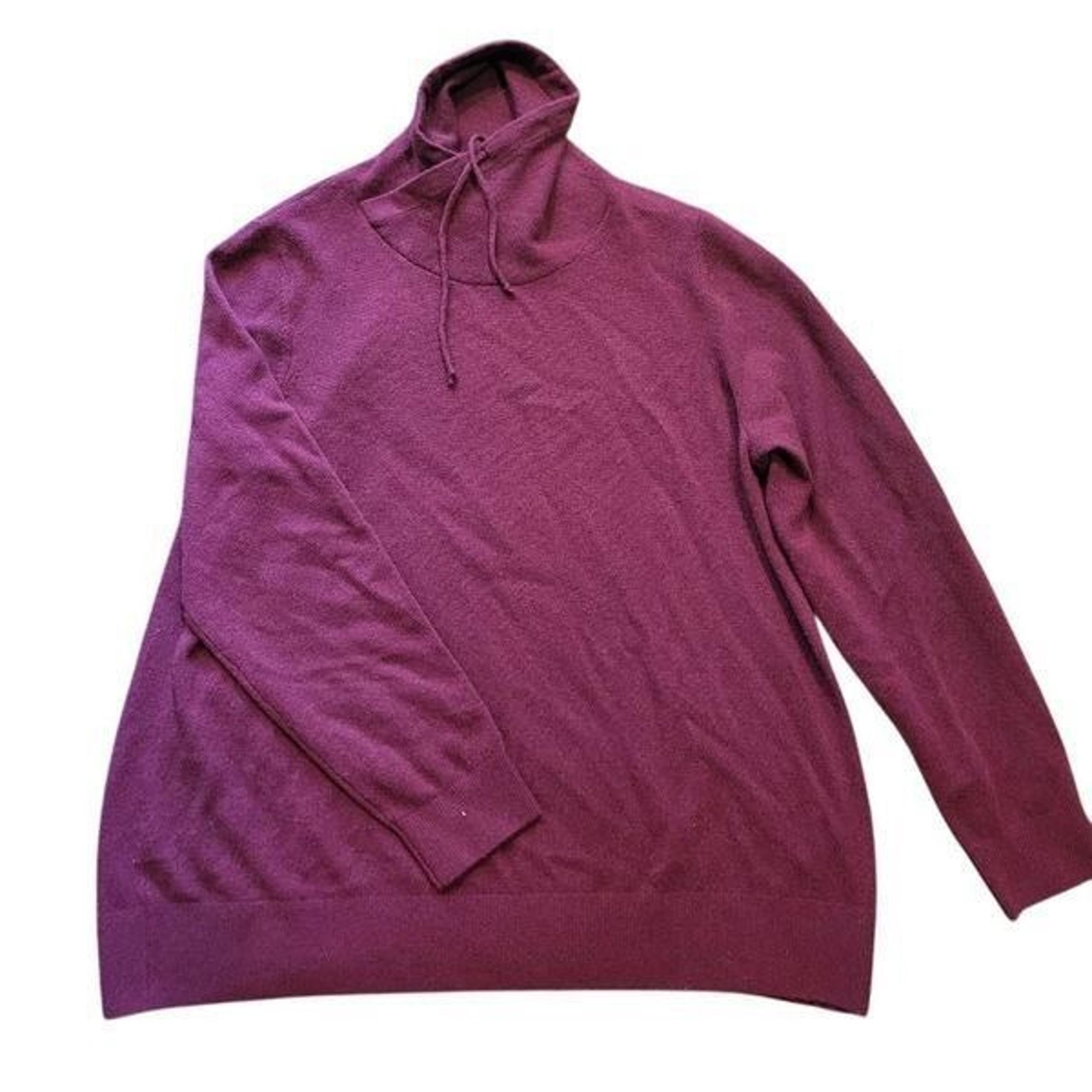 L.L. Bean Sweater Womens 1X Burgundy Cashmere Cowl Neck Drawstring Pullover