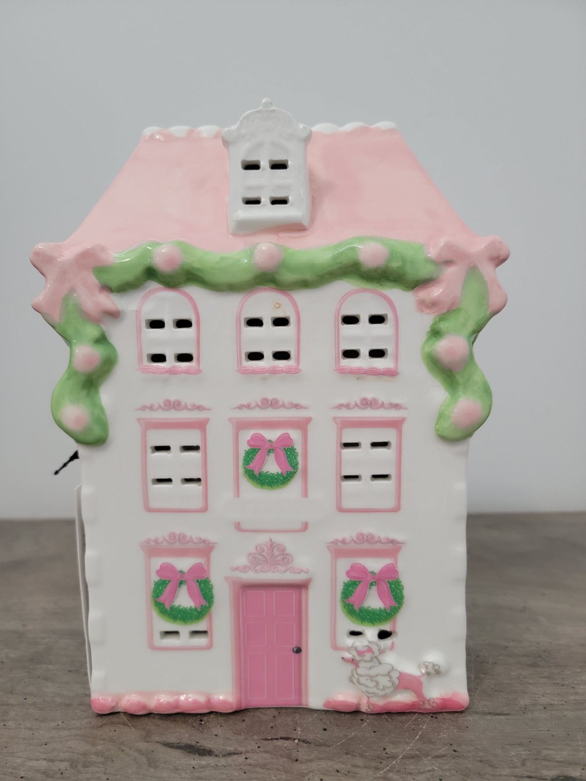 Pastel Pink Ceramic Christmas House Light Up