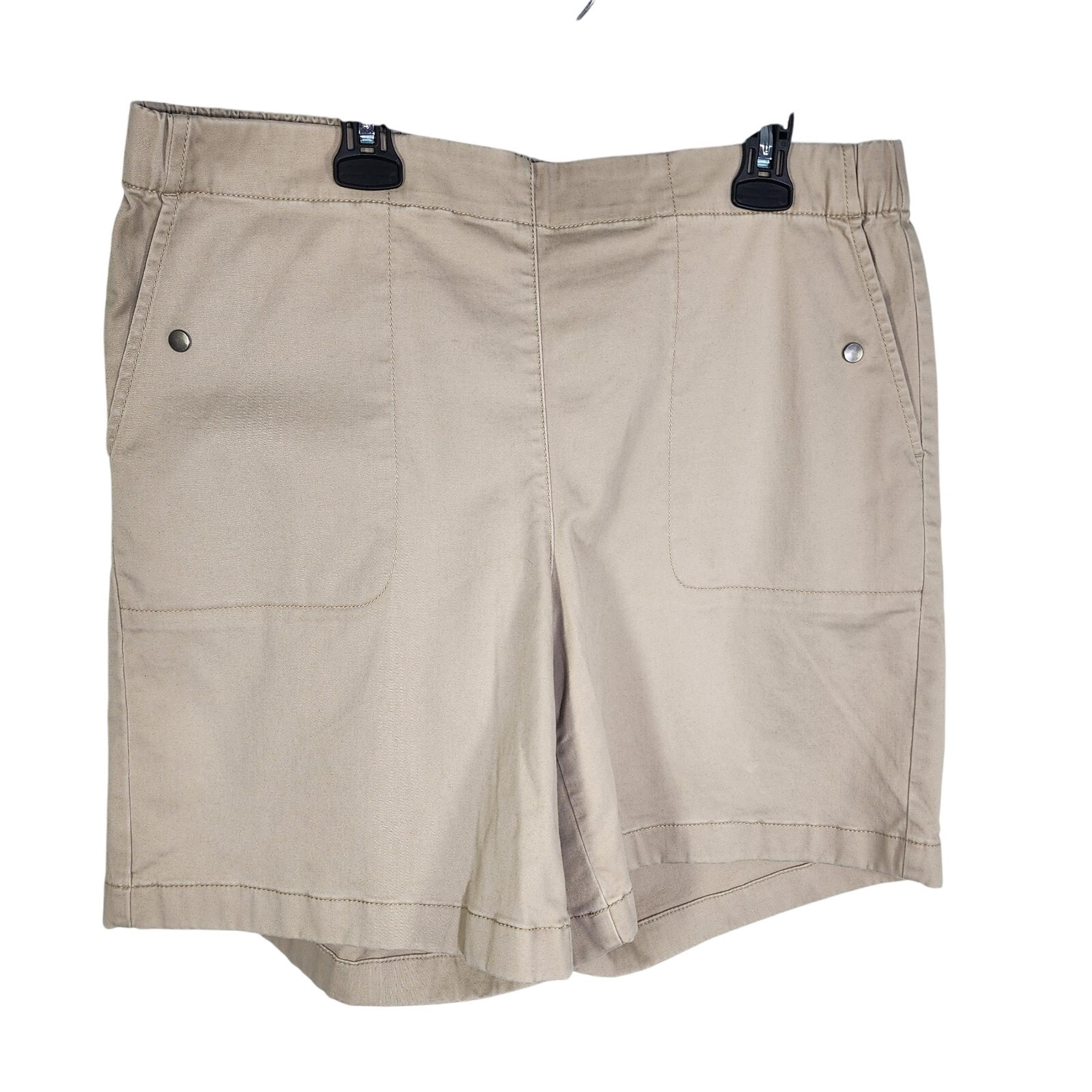 J. Jill Womens Shorts Size Medium Beige Pull On Snap Pockets Stretch Bermuda Mom