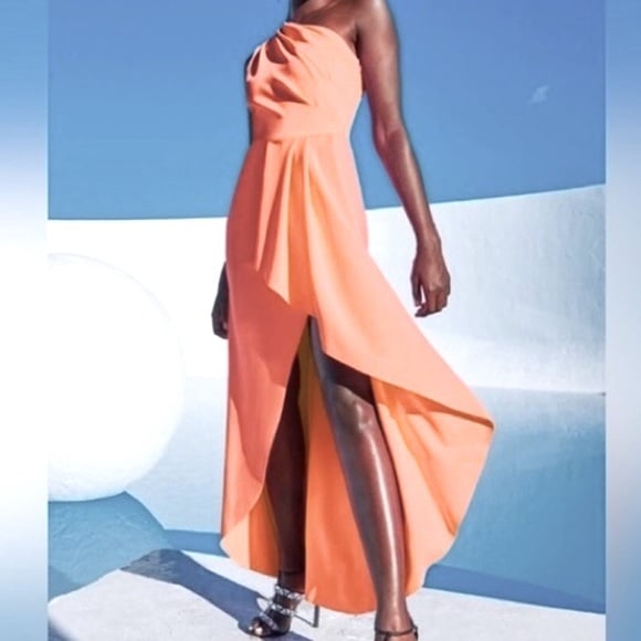 Black Halo EVE Rent the Runway Neon Orange REX Gown sz 0 zero 525