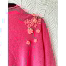 Upcycled Pink Cashmere Sweater – Hand-Embroidered & Crochet Floral Details
