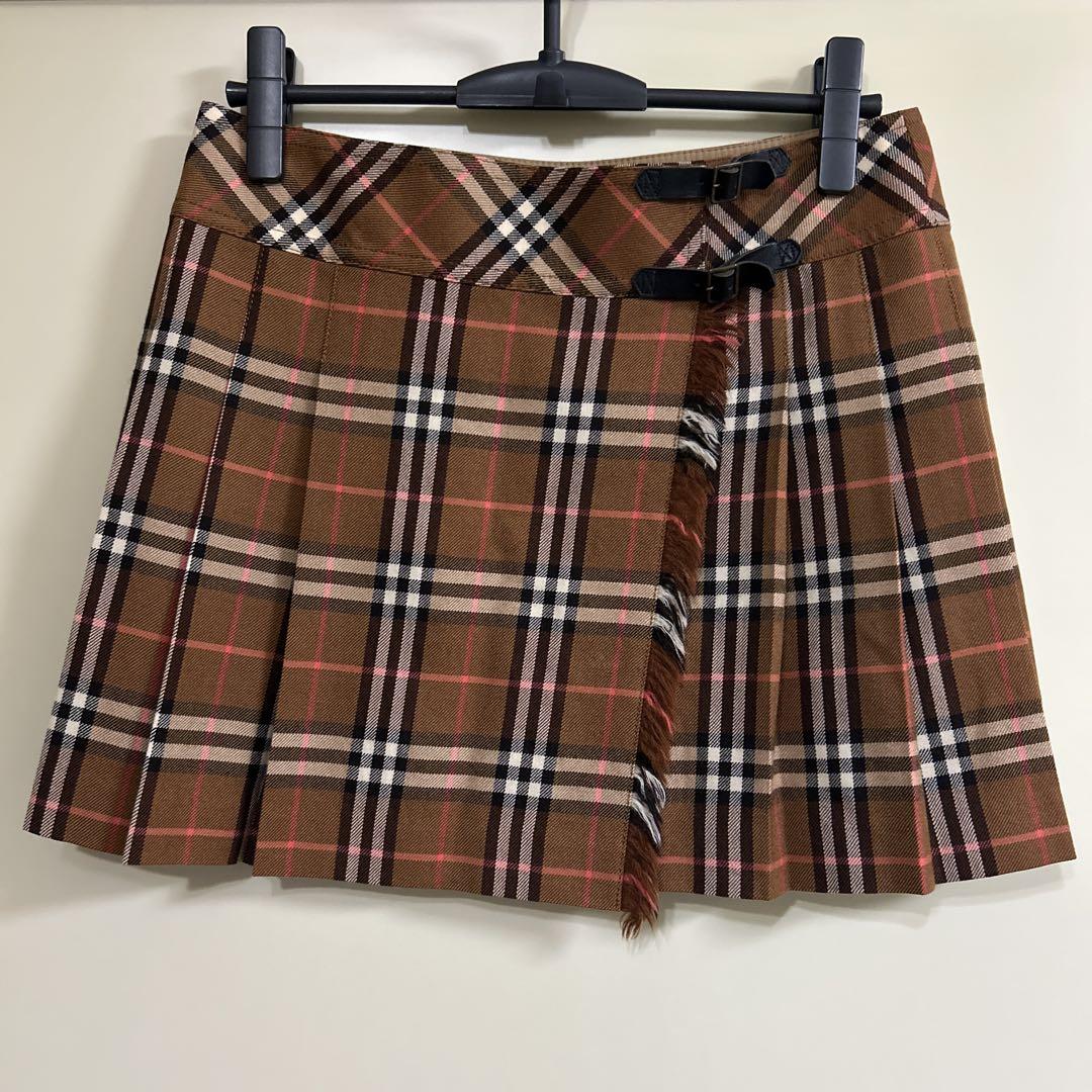 Burberry Blue Label Nova Check Wrap Skirt, Brown, Size 38