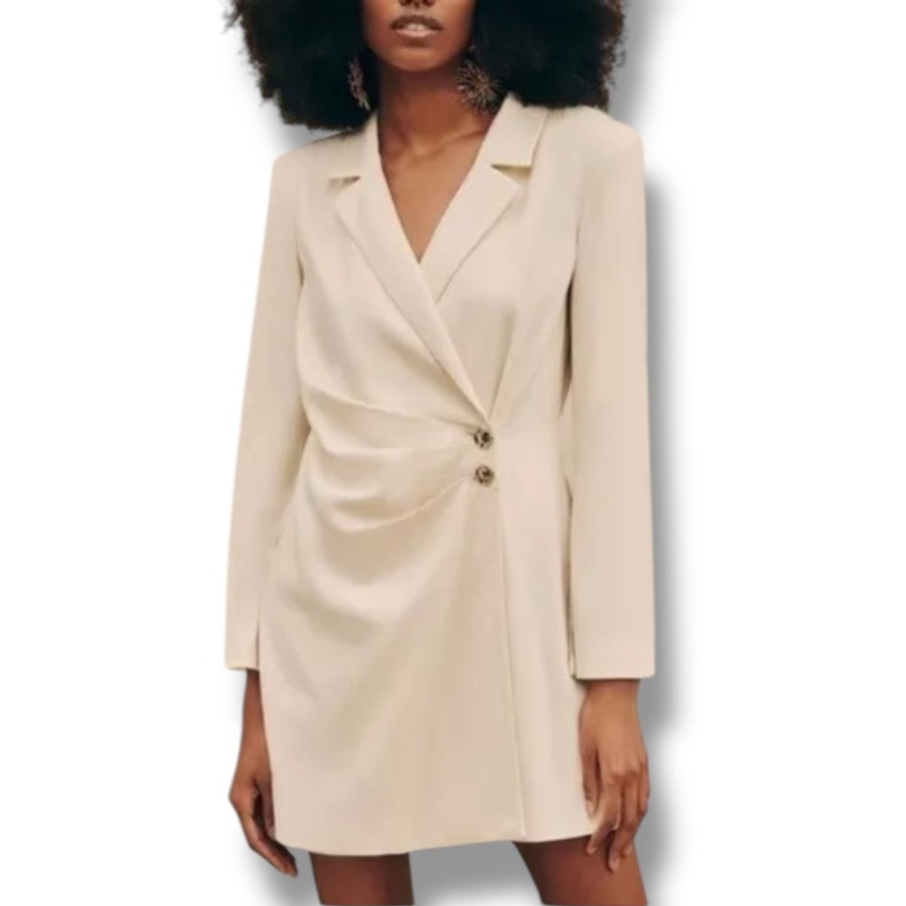 Zara Linen Blazer Dress Gold Button Old Money Jacket Size XS