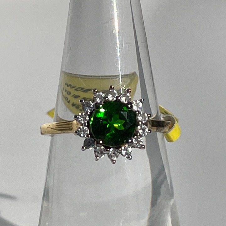 Russian Diopside and Natural White Zircon Ring -- Size 5