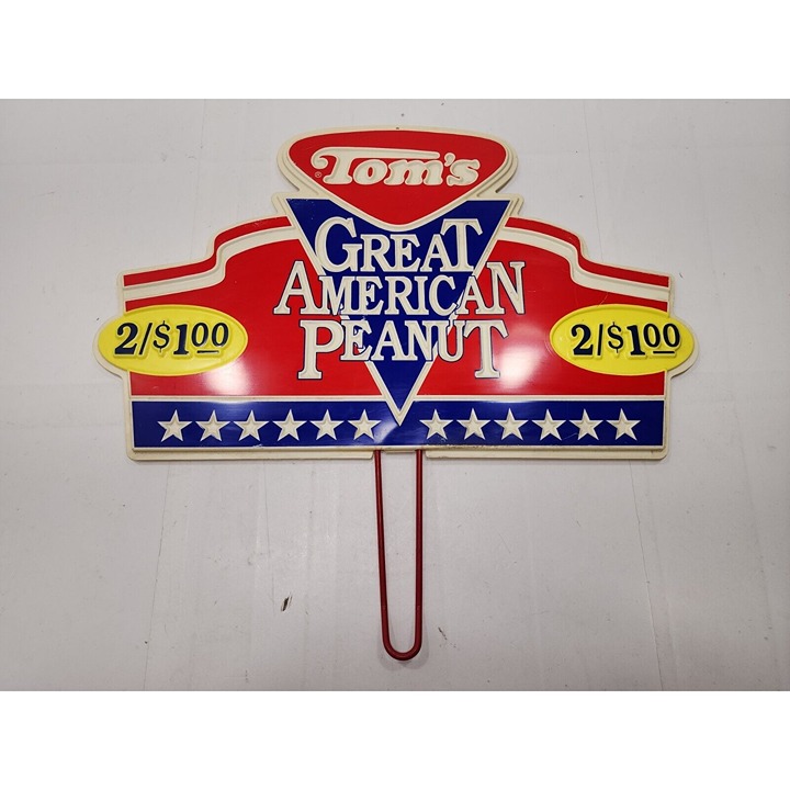 Vintage TOM'S Great American Peanut 3D Double Sided Plastic Display Sign