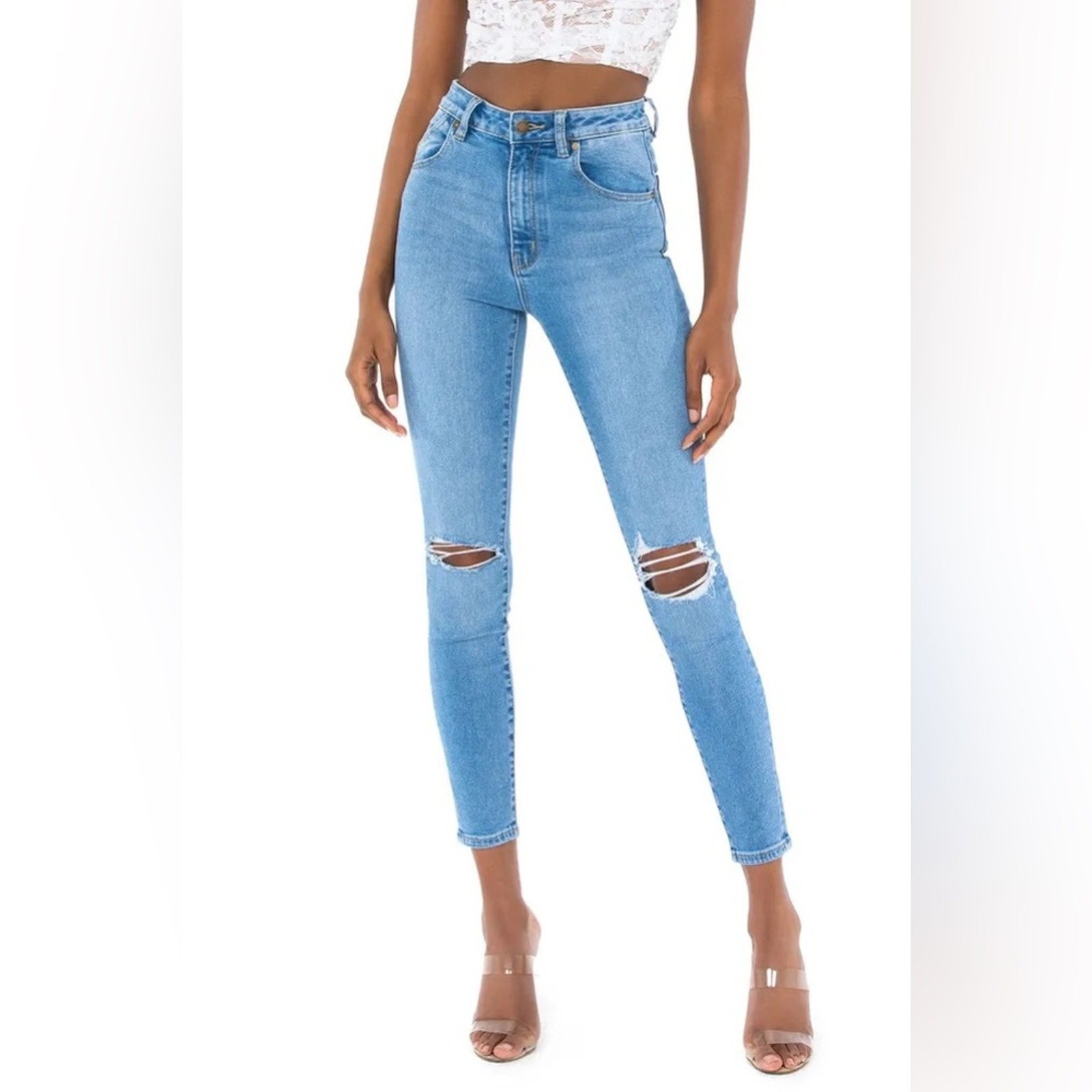 Rolla’s East Coast ankle high rise skinny distressed busted knees jeans size 27