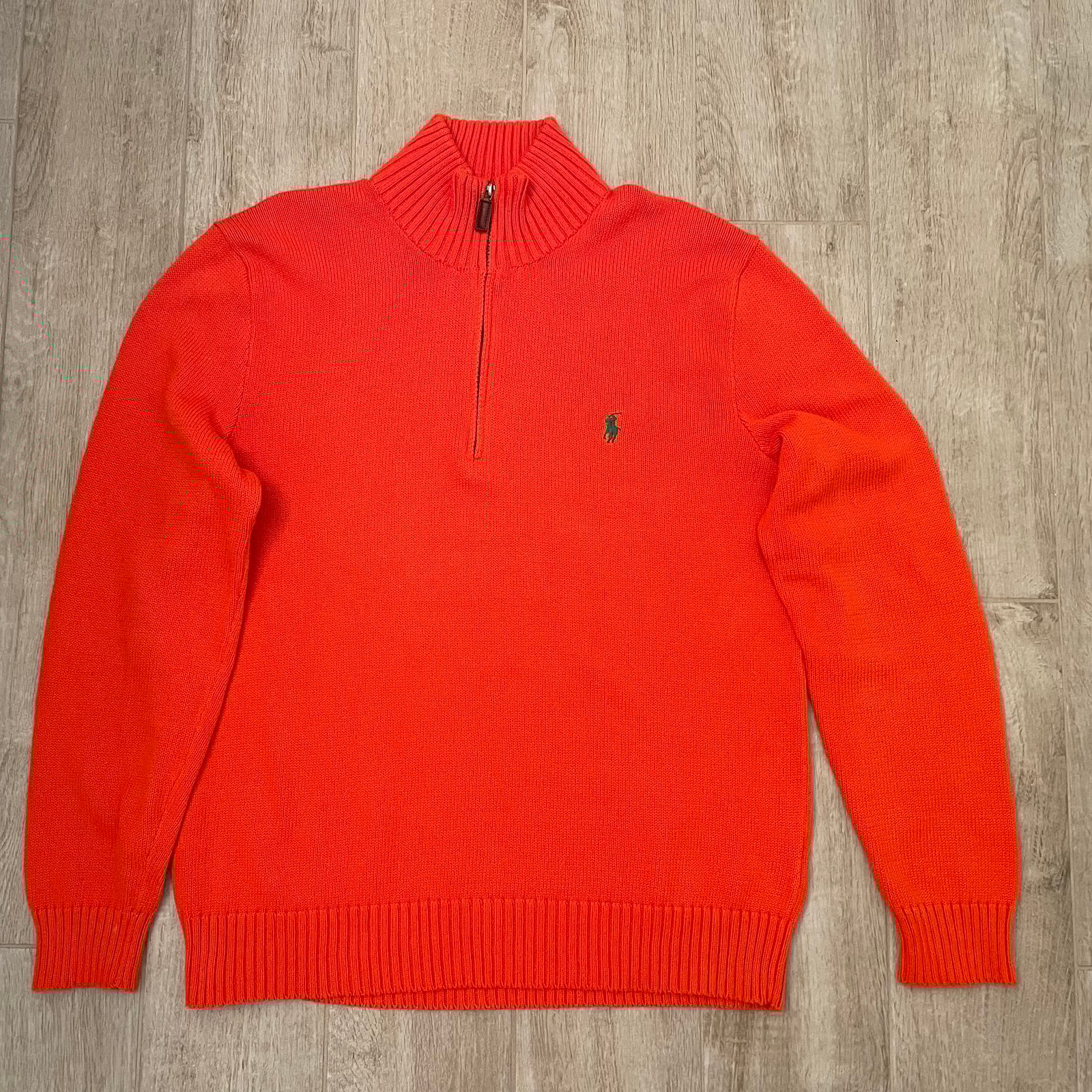 Polo by Ralph Lauren 100% Cotton Quarter Zip Sweater, Orange, L