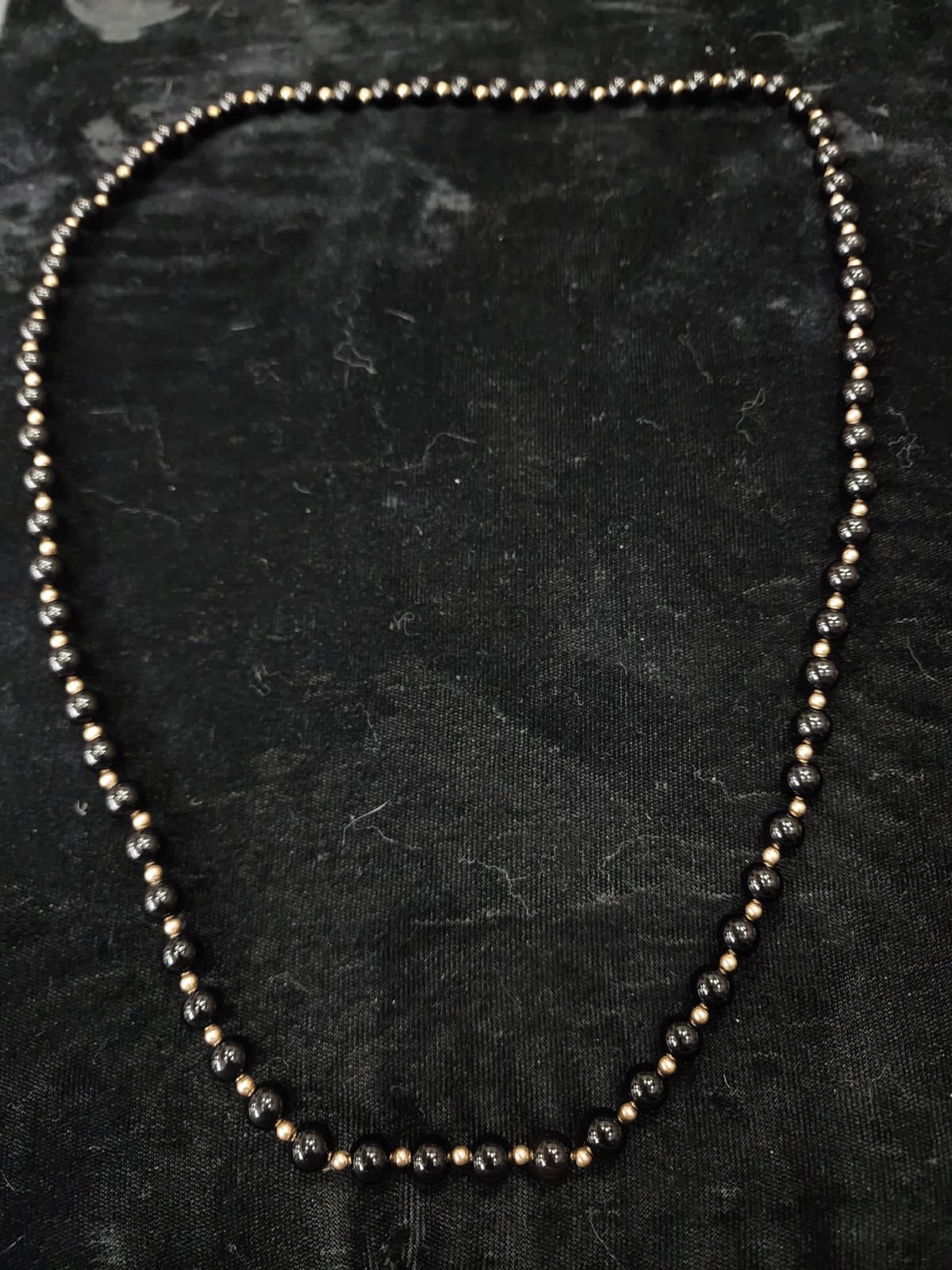 14K yellow gold onyx beaded necklace