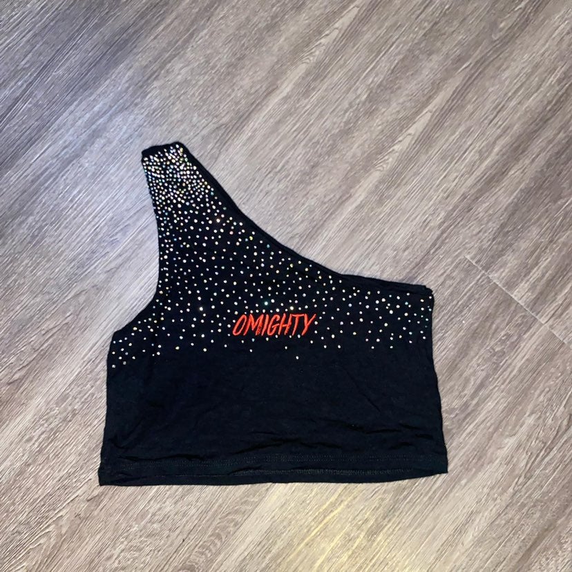 Omighty rhinestone one shoulder top