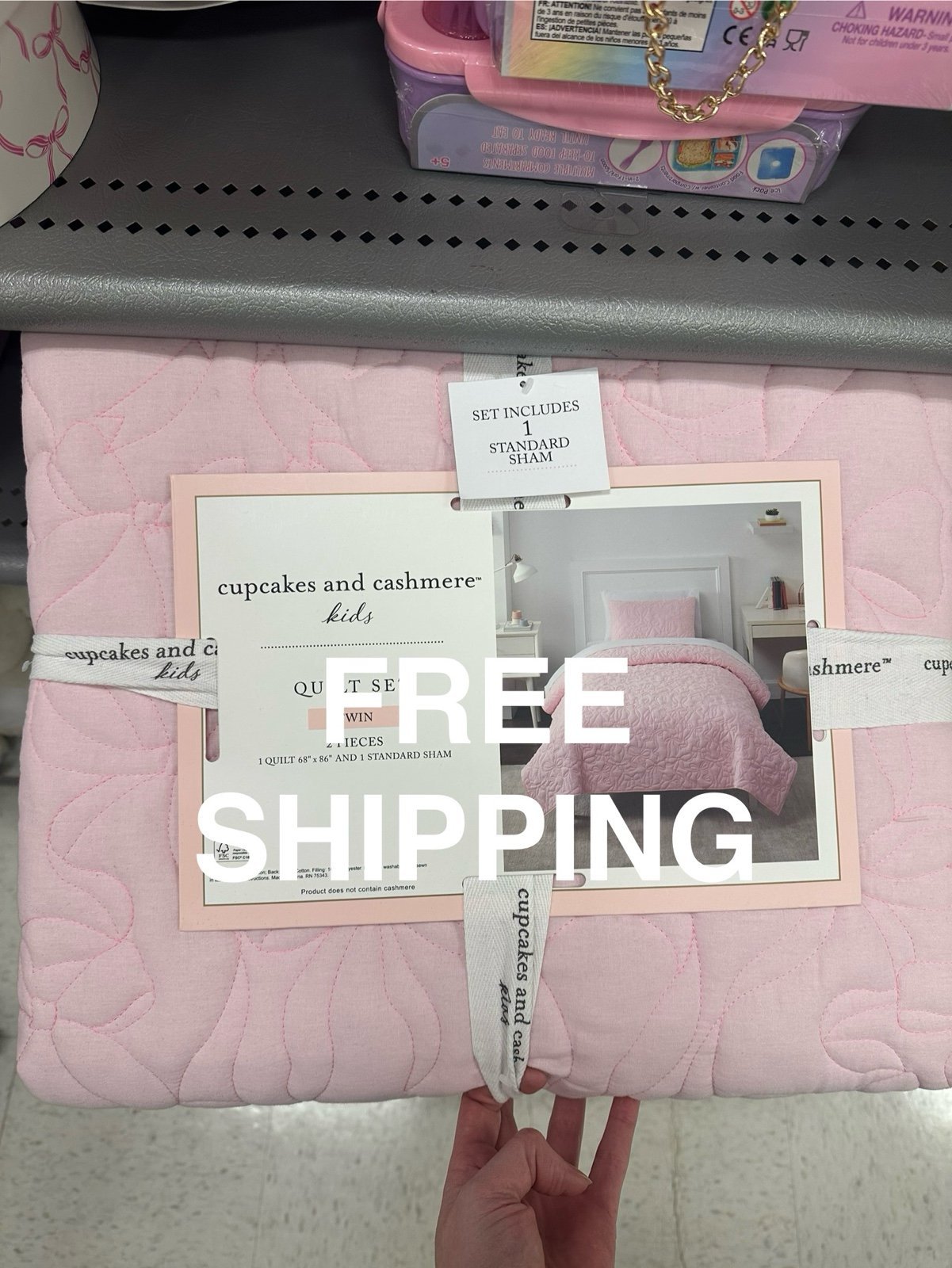 Cupcakes and Cashmere Pink Bow Twin Quilt Set NEW