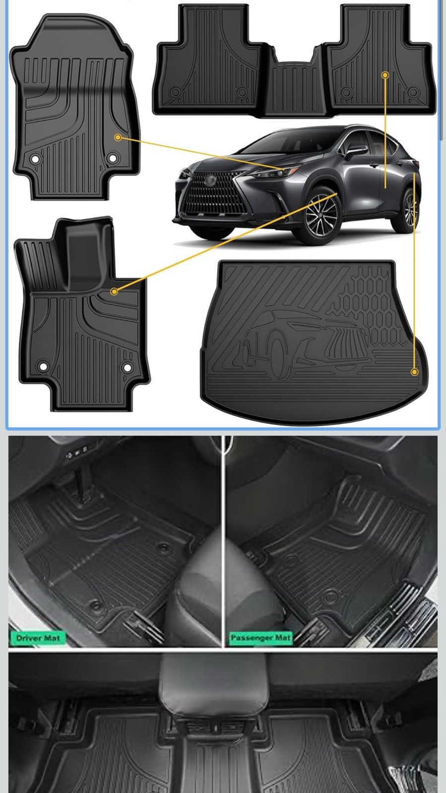 for 2022-2025 Lexus NX Floor Mats and Cargo Liner - Custom Fit All Weather Floor