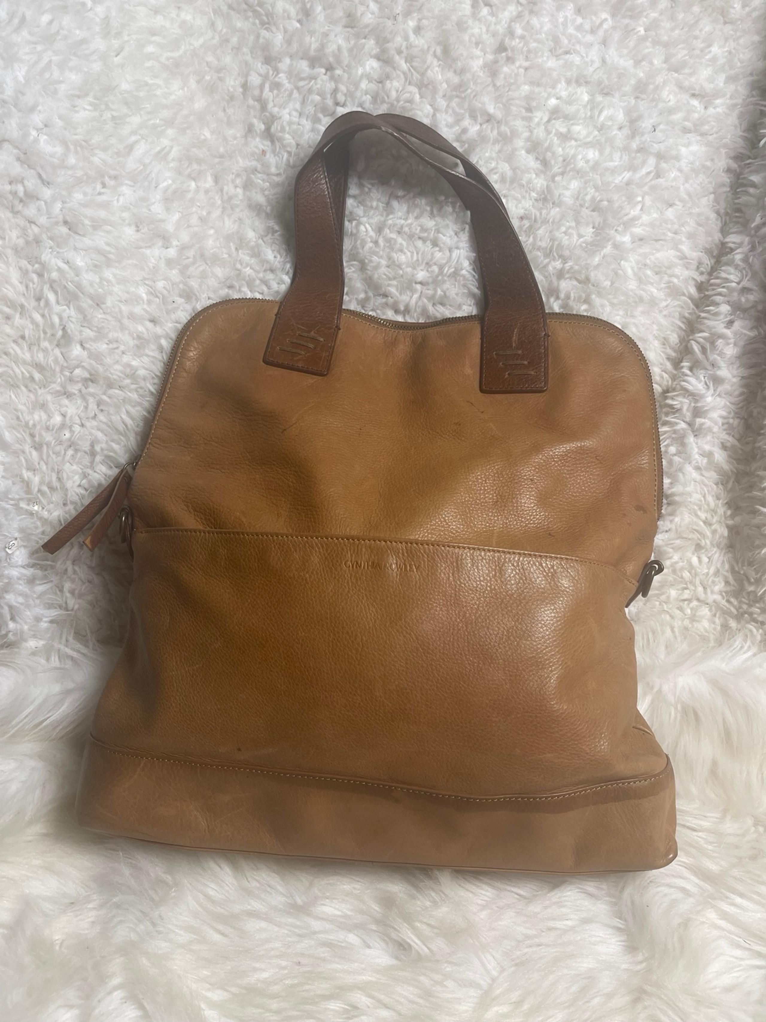 Cynthia Rowley leather tan & Brown Medium satchel .front pocket with snap closur