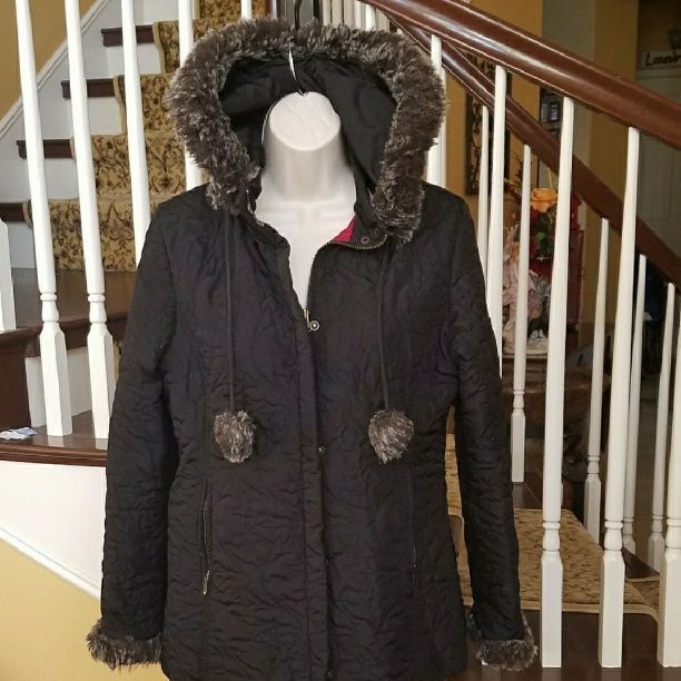 Cabi jacket faux fur removable hood Med