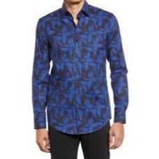 Hugo Boss Hank Slim Fit Leaf Print Stretch Dress Shirt 41