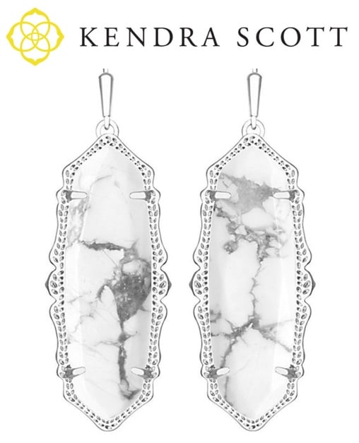 Kendra Scott Fran / Francie Silver Drop Earrings in White Howlite (Marble)