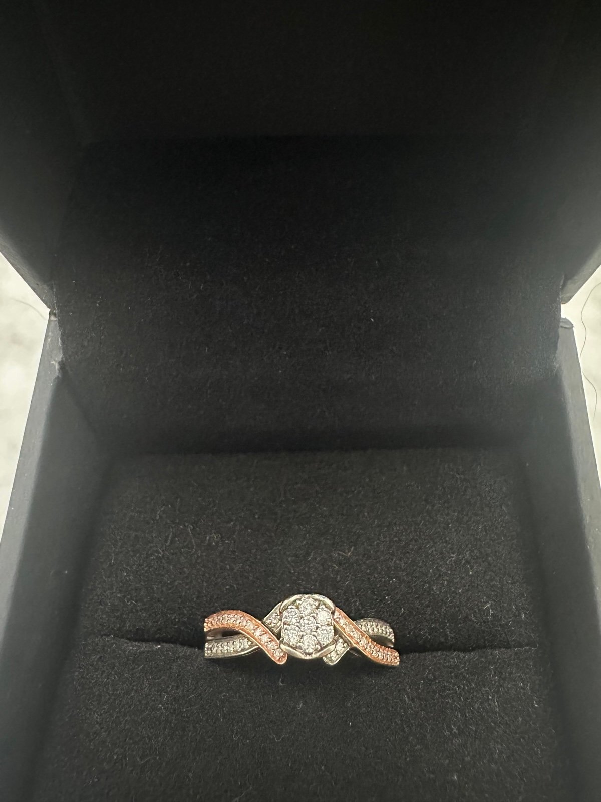 10K White And Rose Gold Diamond Cluster Engagement Ring