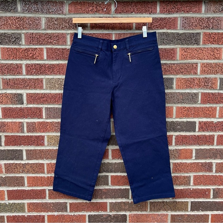 Lauren Jeans Co. Navy Blue Gold Zipper Mid Rise Cropped Ankle Straight Jeans