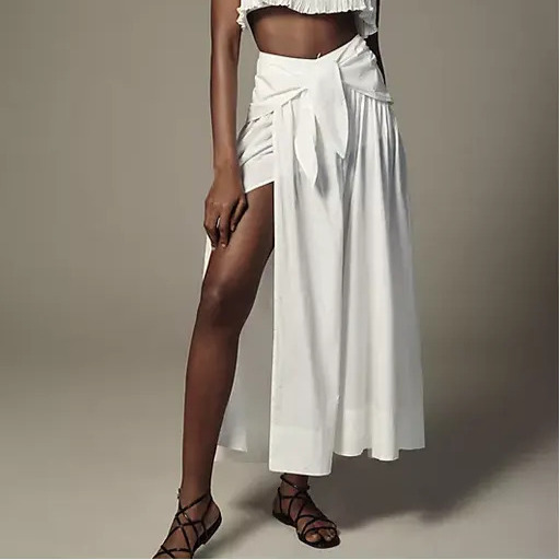 NWT Anthropologie Maeve LP Poplin Tie Front Side Slit Skirt Maxi White L Petite