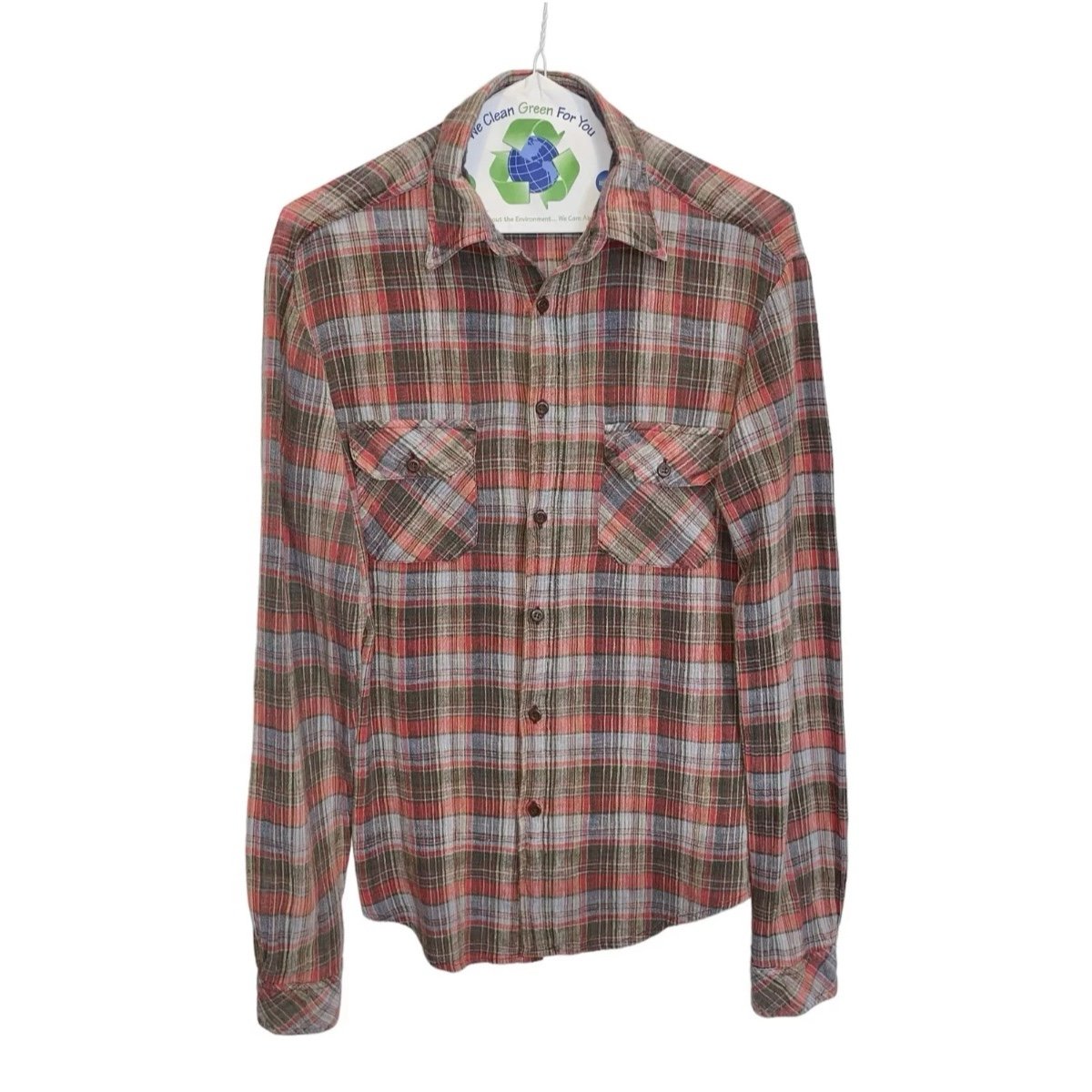 Vintage Mad Man 100% Cotton Lightweight Red Plaid Flannel Shirt Men’s Medium