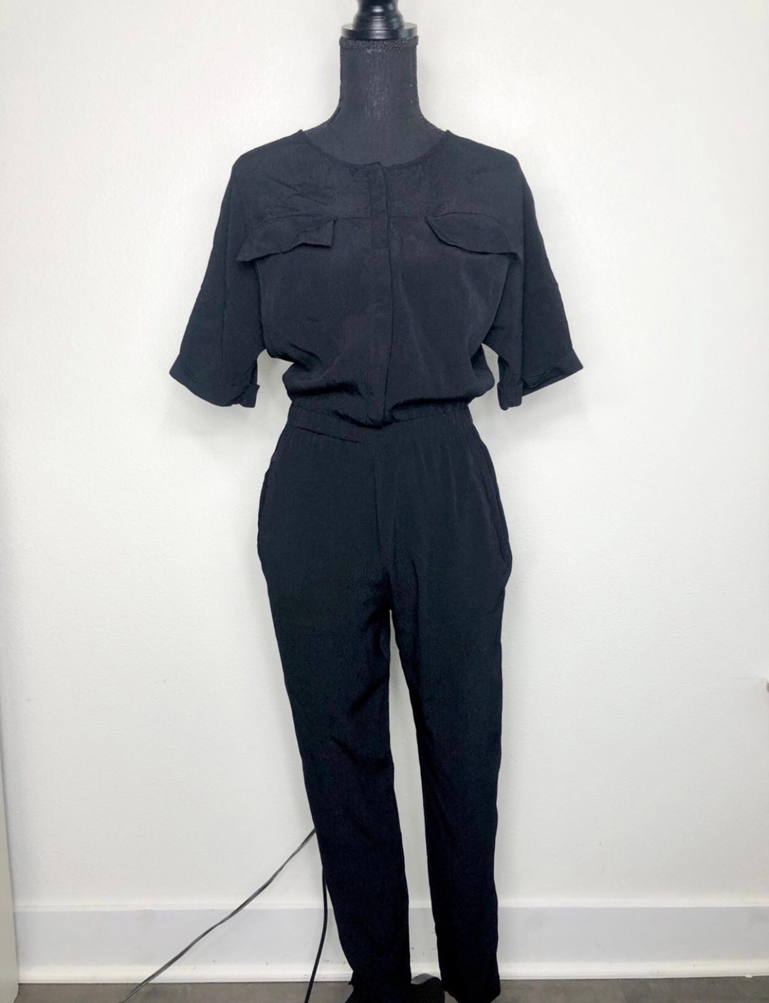 ASTR Black Silk Blend Slim Fit Short Sleeve Jumpsuit