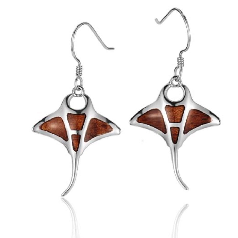 Koa Wood Silver Monta Ray Earring