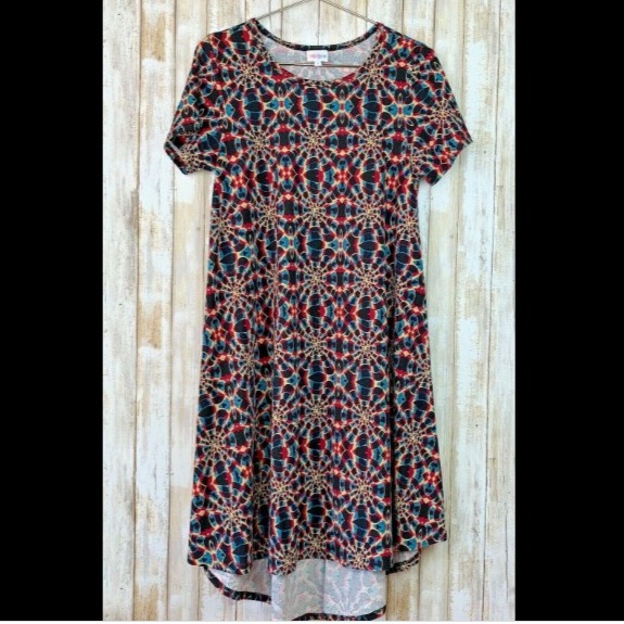 LuLaRoe Carly Teal Blue Red Dress S
