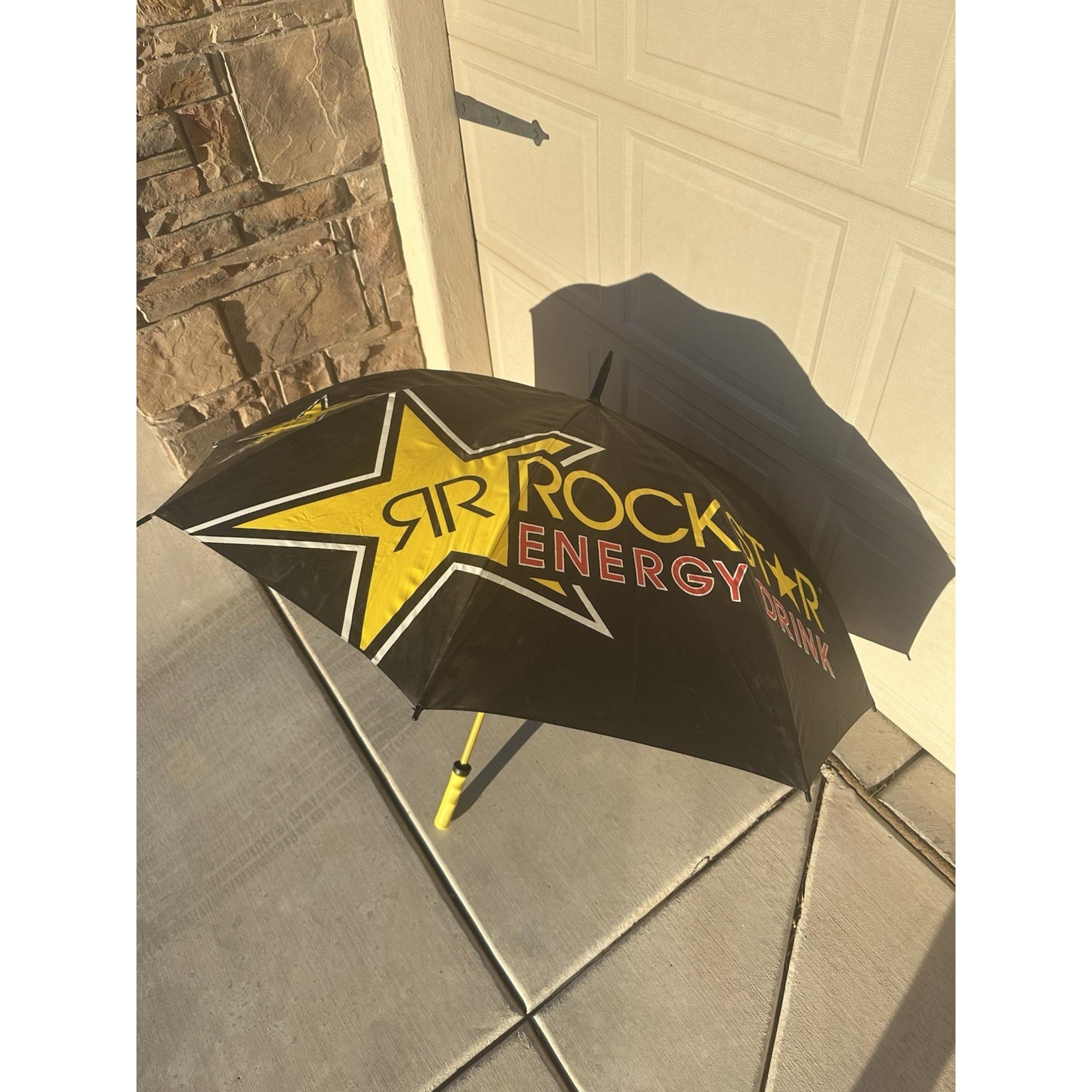 Rockstar  Energy Drink themed Umbrella RARE Large Sized Black And Yellow