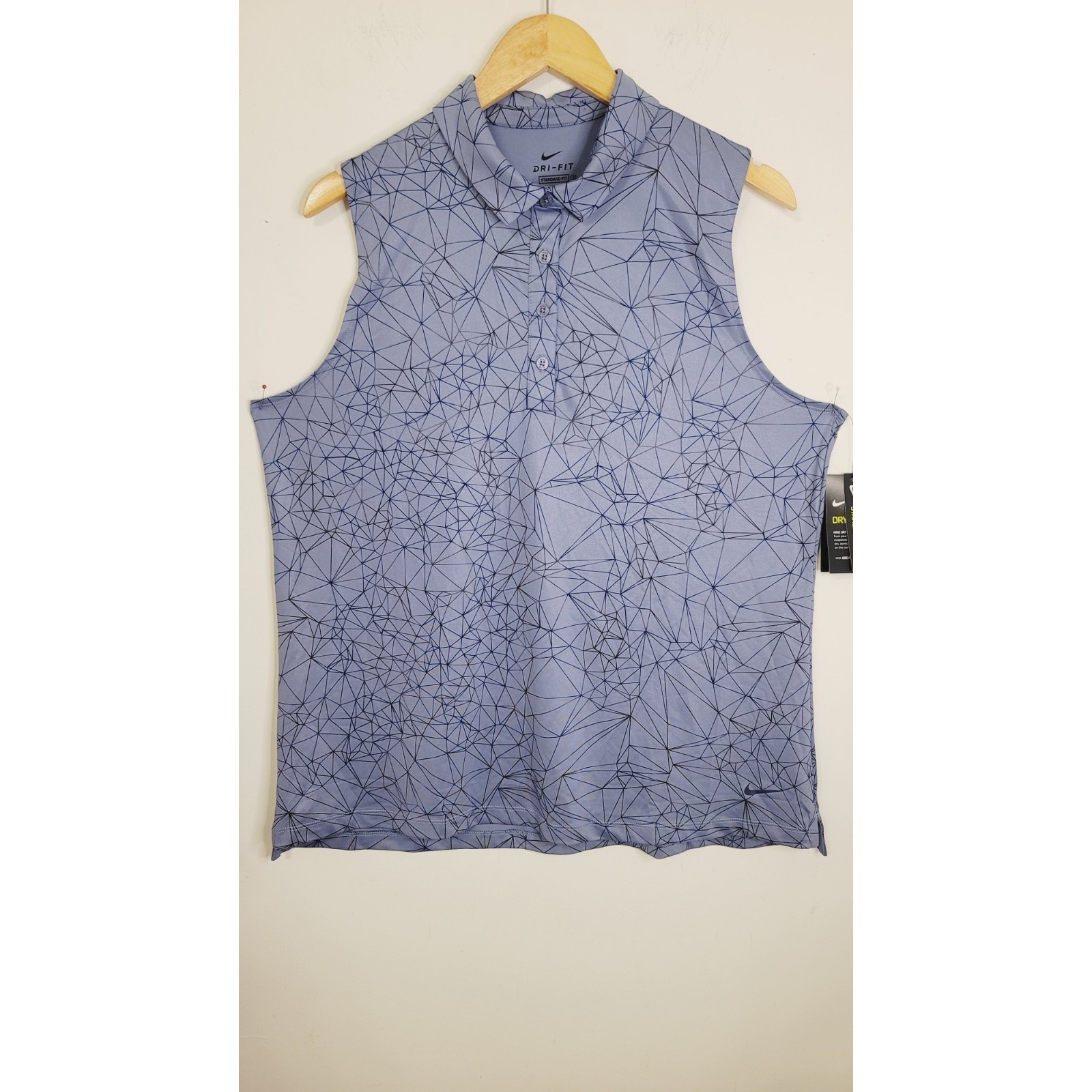 Nike Dri Fit Sleeveless Polo Shirt Womens XL NWT 60 Blue Geometric