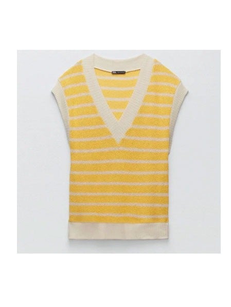 Zara yellow and white rustic knit vest top Size S