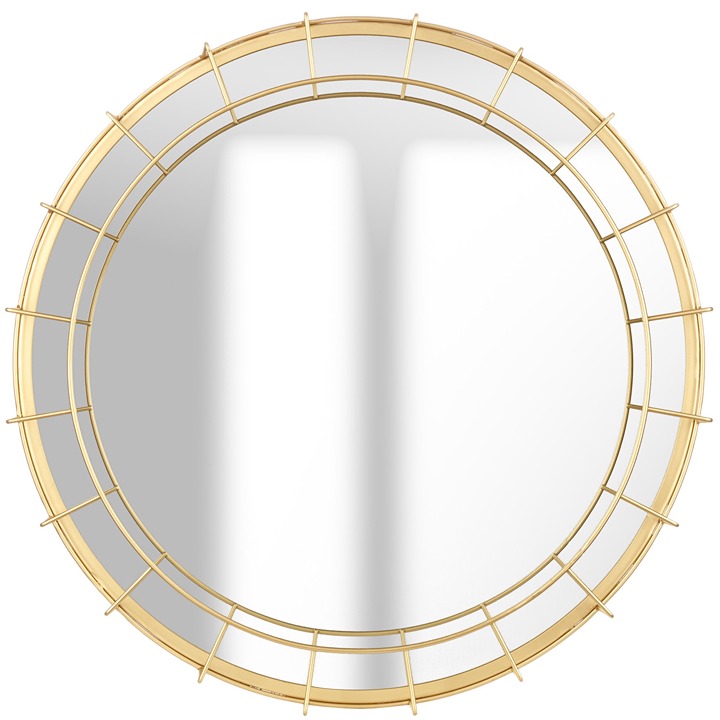 Deluxe Gold Caged Wire Round Wall Mirror