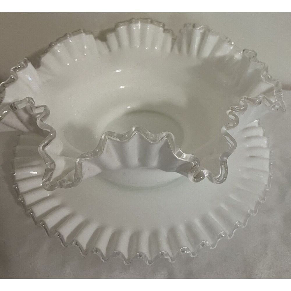 Fenton Milk Glass Silver Crest Serving Bowl With Tray