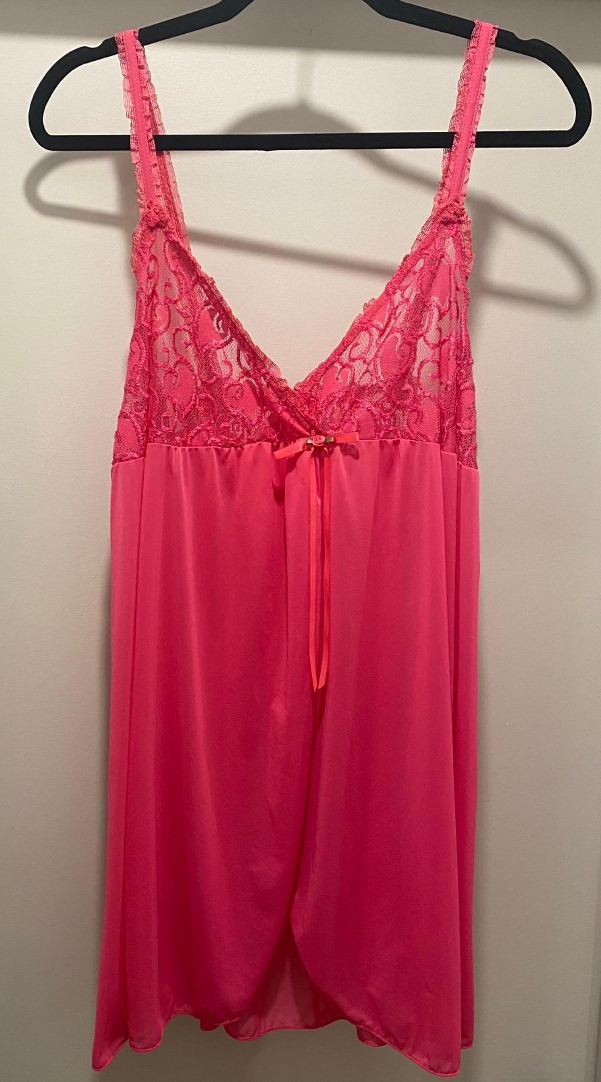 VTG 90s Y2K Violets & Roses Lace Fuchsia Hot Pink Babydoll Cami Slip Dress - M