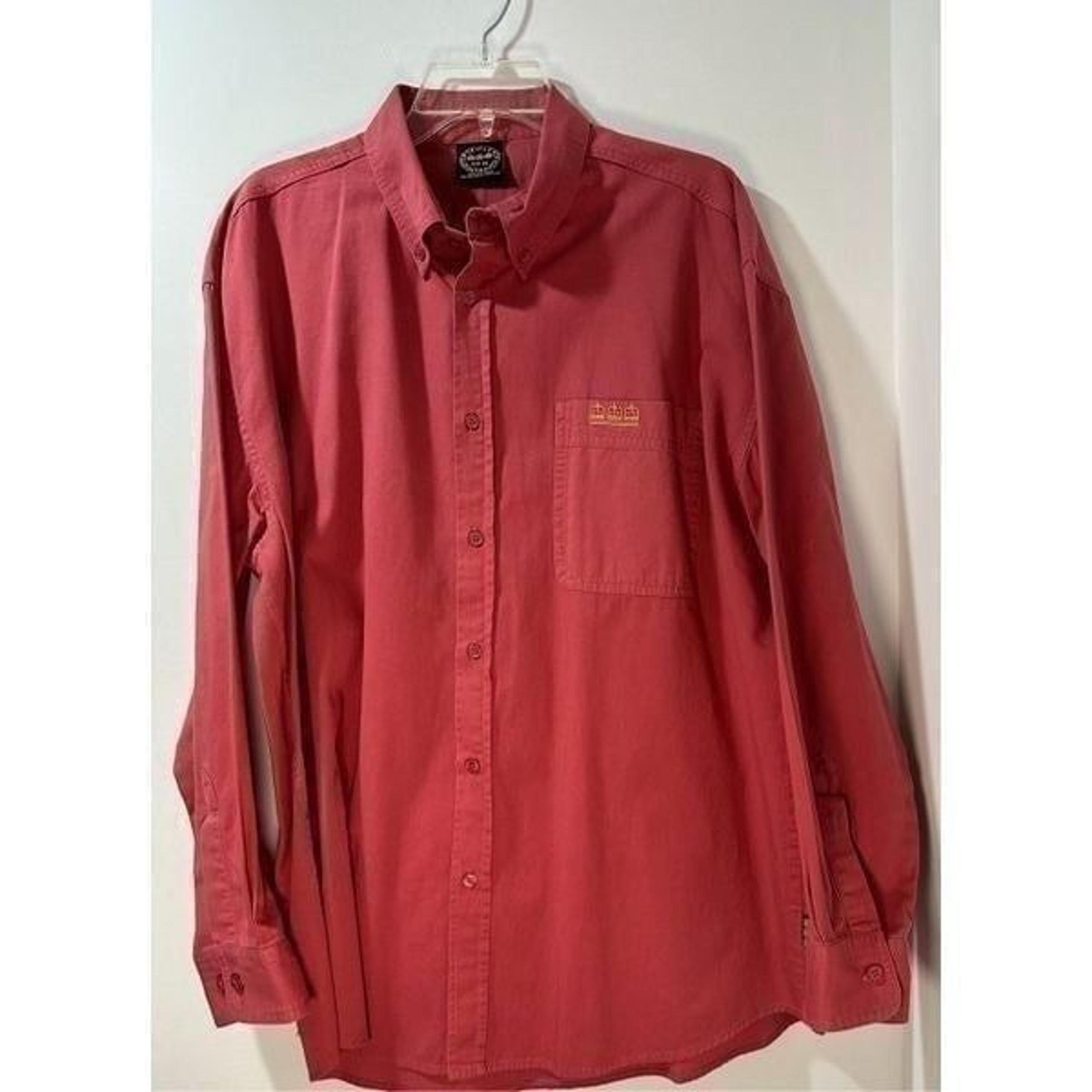 Triple Crown Sports men’s red cotton button shirt one pocket size XL. #27-0701
