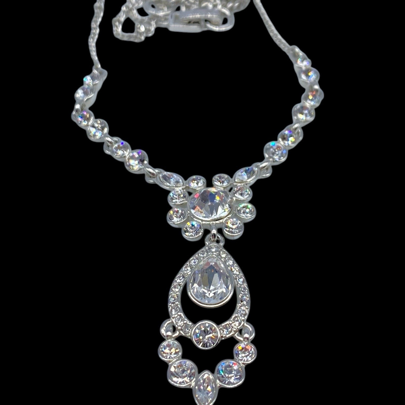 Signed GIVENCHY Vintage Adjustable Glass Rhinestone Dangle Necklace Jewelry