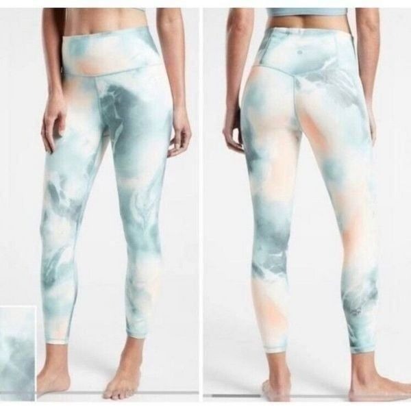 ATHLETA Elation Printed 7/8 Tight S Small | Marine Minimalistic Grey Women's