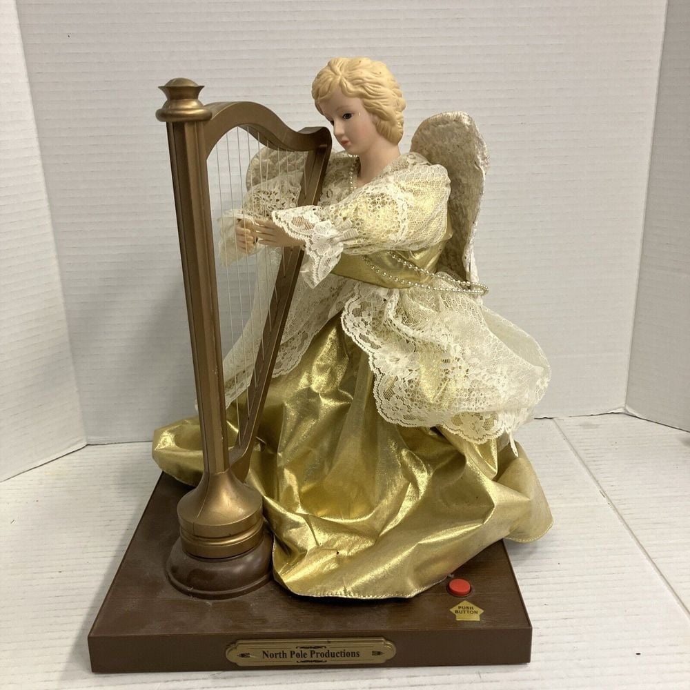 HOLIDAY TIME Animated 12 Tall Angel/w Harp -Musical-Holiday Figurine Display