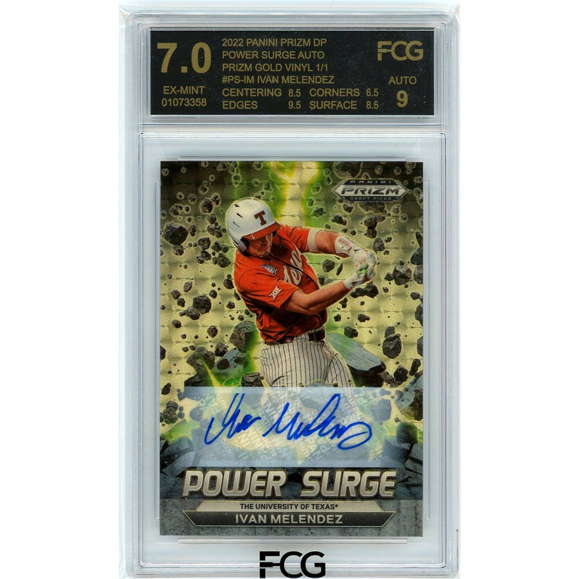 Ivan Melendez 2022 Panini DP Power Surge Auto Prizm Gold Vinyl 1/1 #PS-IM FCG 7