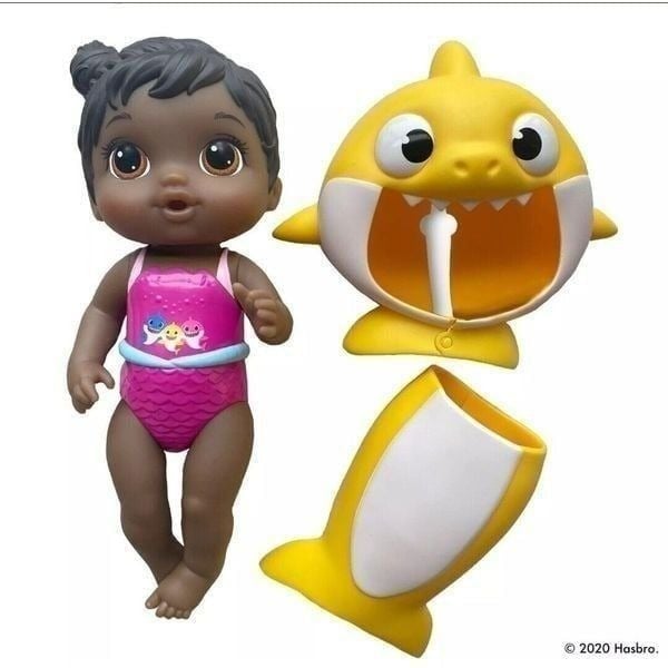 Baby Alive Baby Shark Black Hair Doll with Tail and Hood ~ Brand New