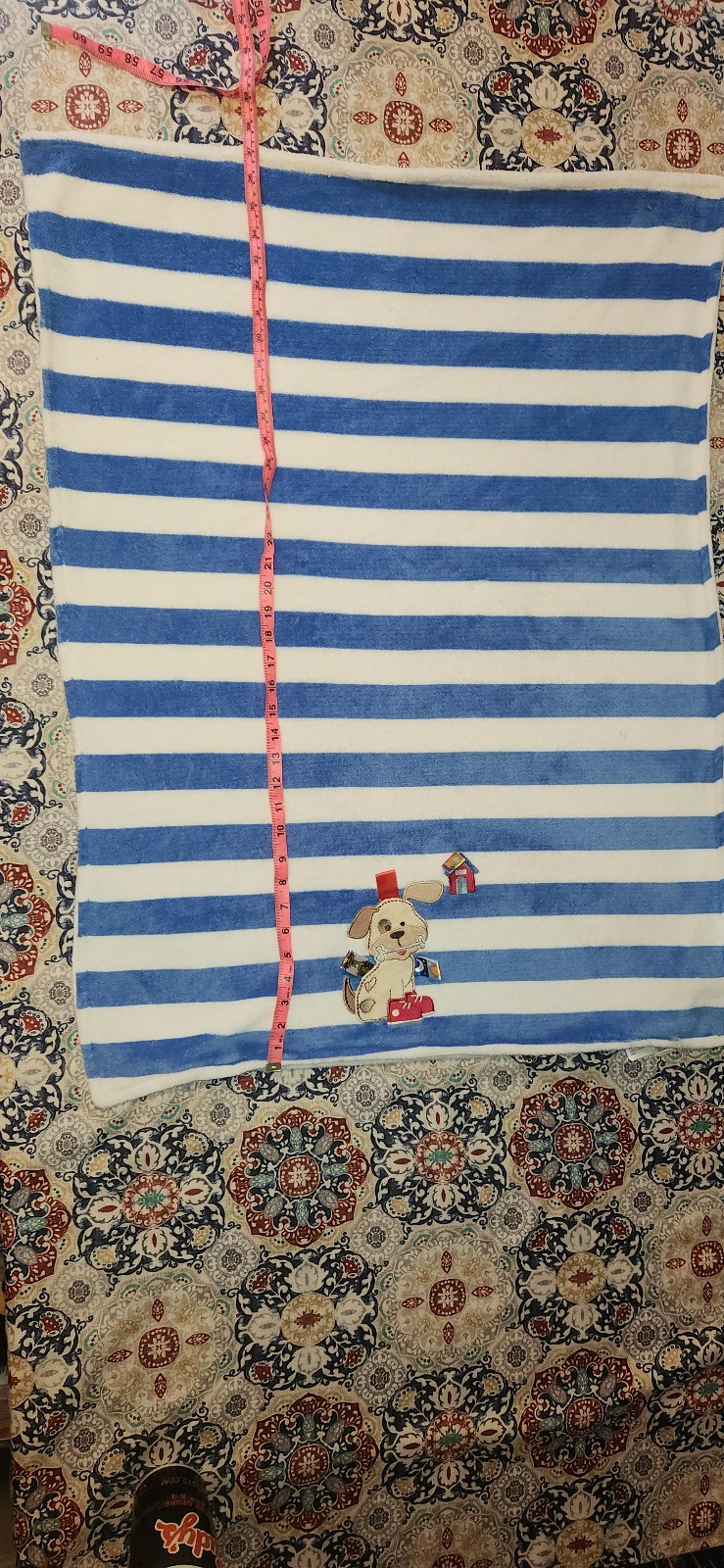 Taggies Blue White Striped Puppy Dog Fleece Baby Blanket Lovey 30×40