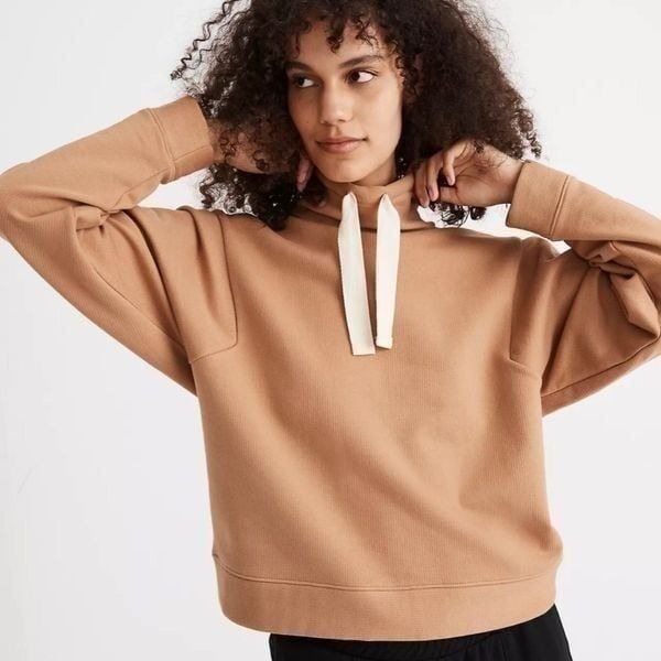 Madewell Ribbed Funnel Neck Fleece Lined Sweatshirt