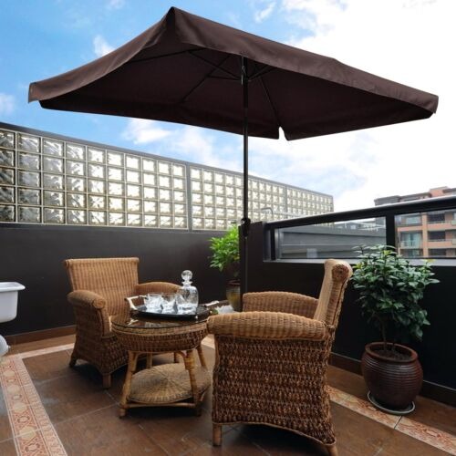 10x6.5' Patio Outdoor Aluminum Umbrella w/ Valance Crank Tilt Beach Dark Coffee