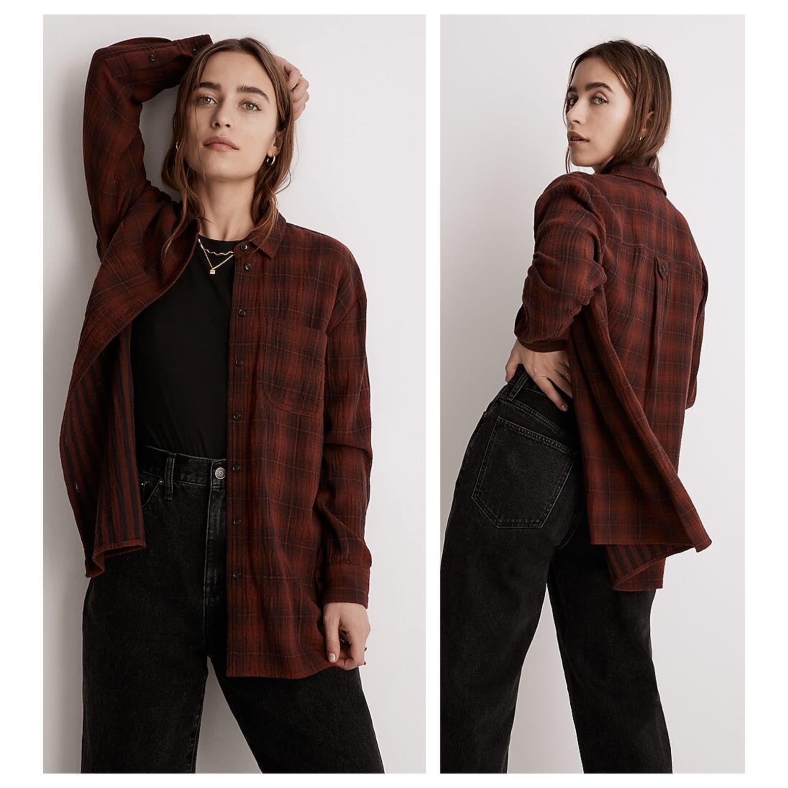 Madewell Oversized Flannel Button-Down Shirt Size Medium