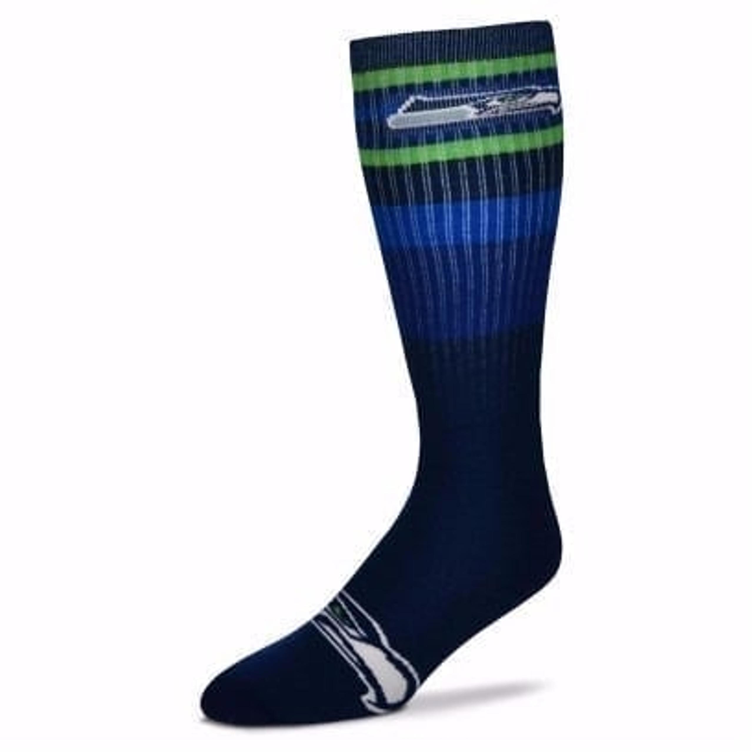 Seattle Seahawks Multi Color Stripe Mens Crew Cut Socks - Large
