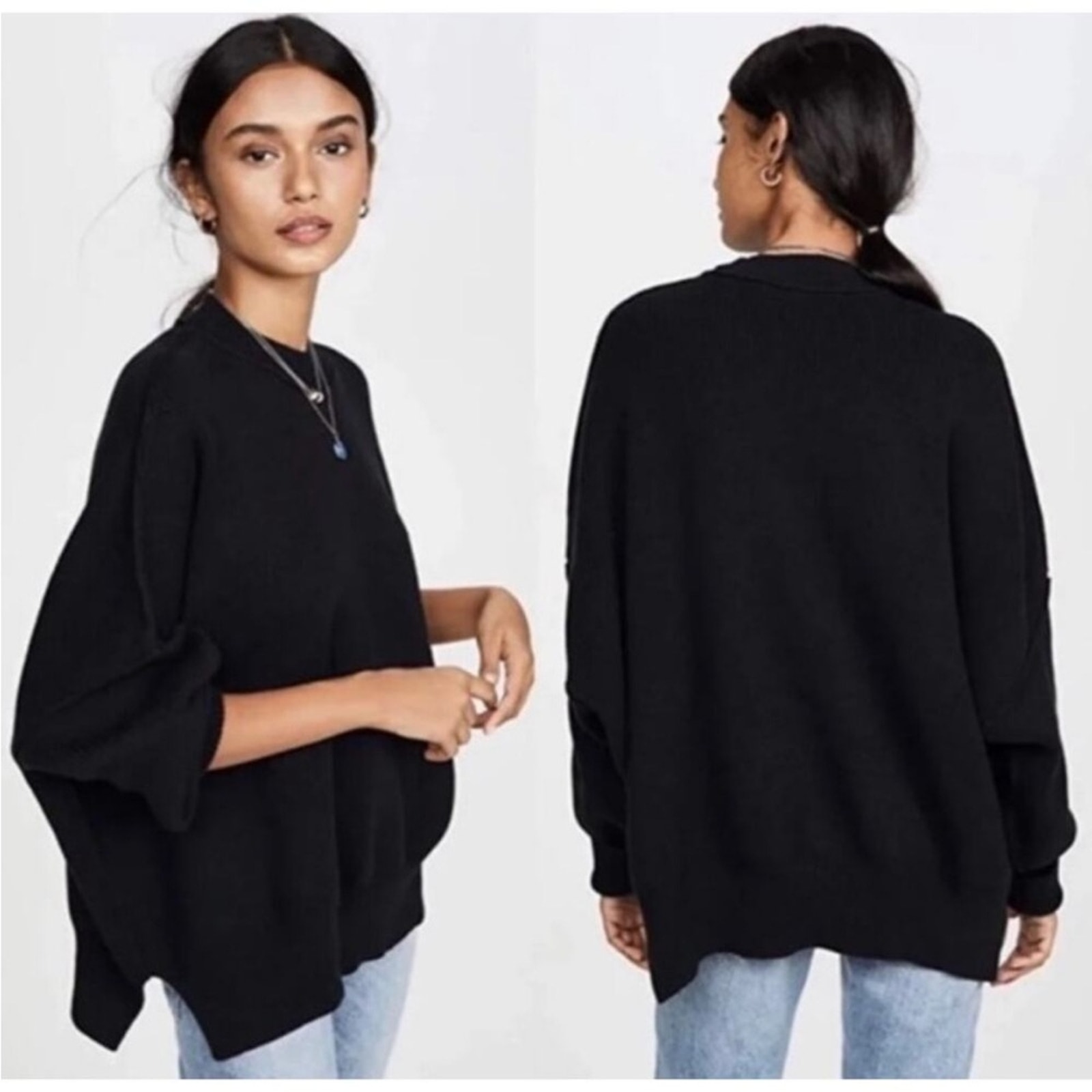 FREE PEOPLE Sweater Easy Street Oversized Tunic Knit Black Noir Extra Small XS